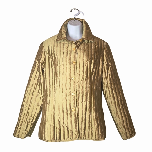 SilkLand Metallic Gold Quilted Puffer Jacket - Picture 1 of 4